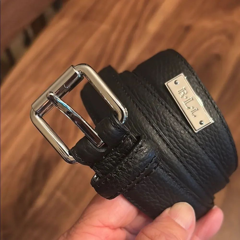 Ralph Lauren Black Pebble Leather Belt with Silver Buckle - XL